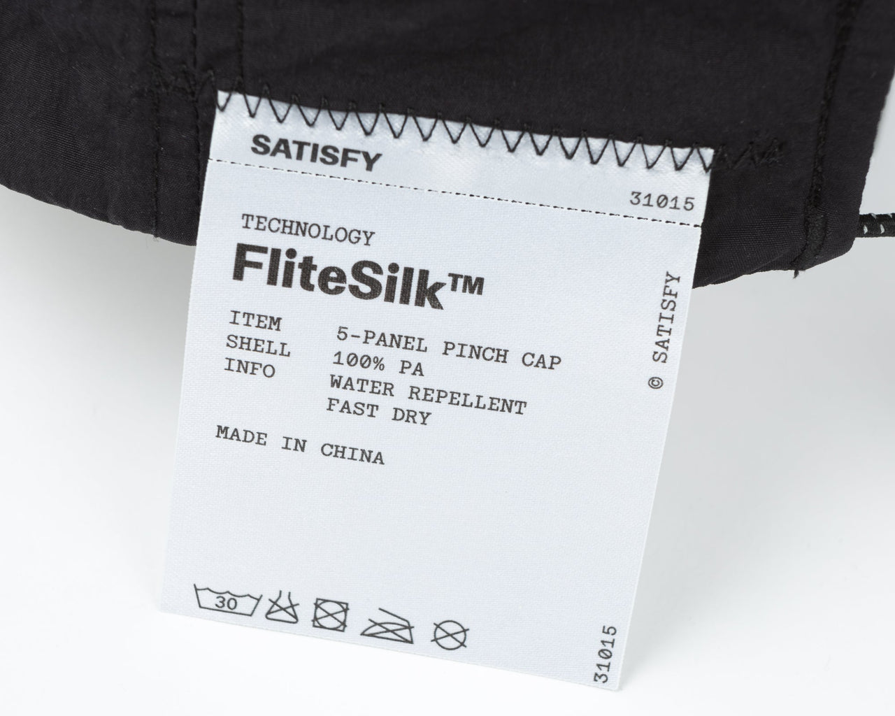 31025 00017 flitesilk 5 panel pinch cap black care label