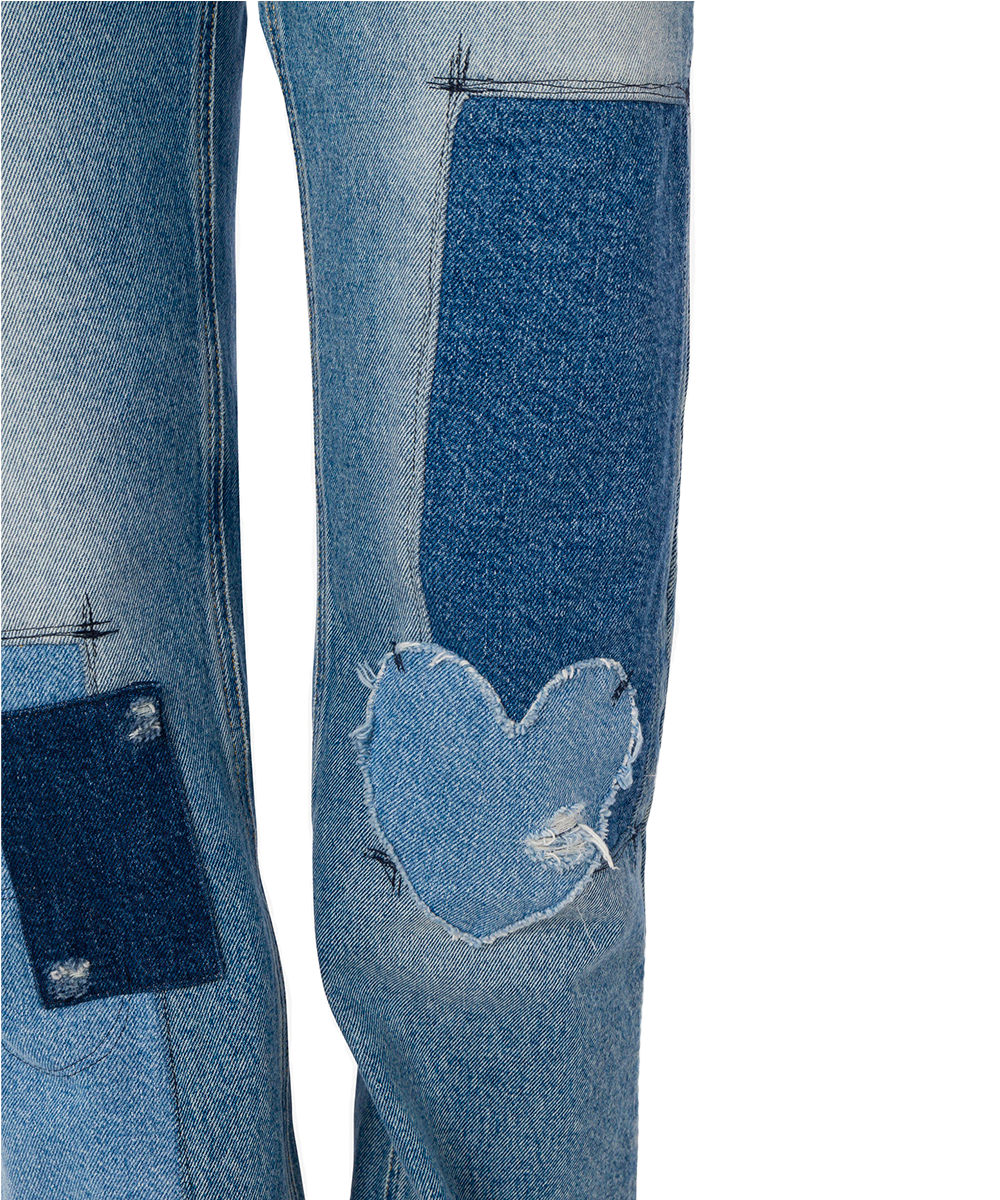 Pantalon en denim patchwork bleu