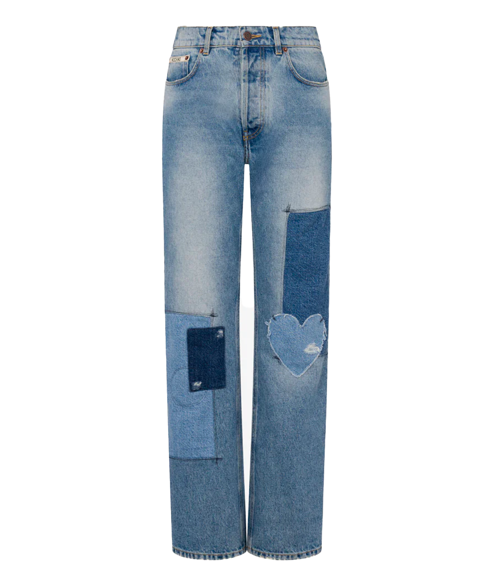 Pantalon en denim patchwork bleu