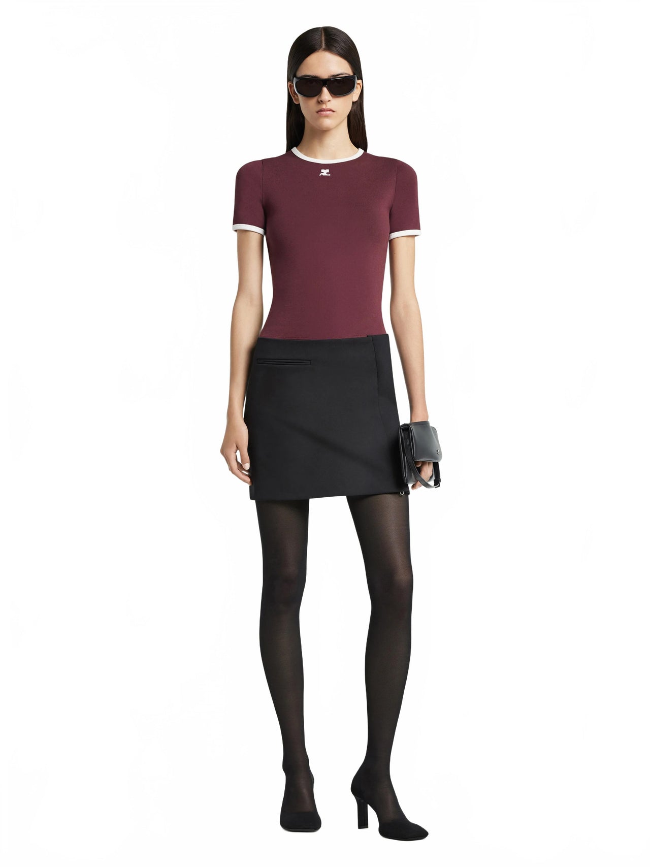 T-shirt Signature Contrast - Courreges - Burgundy / Heritage White