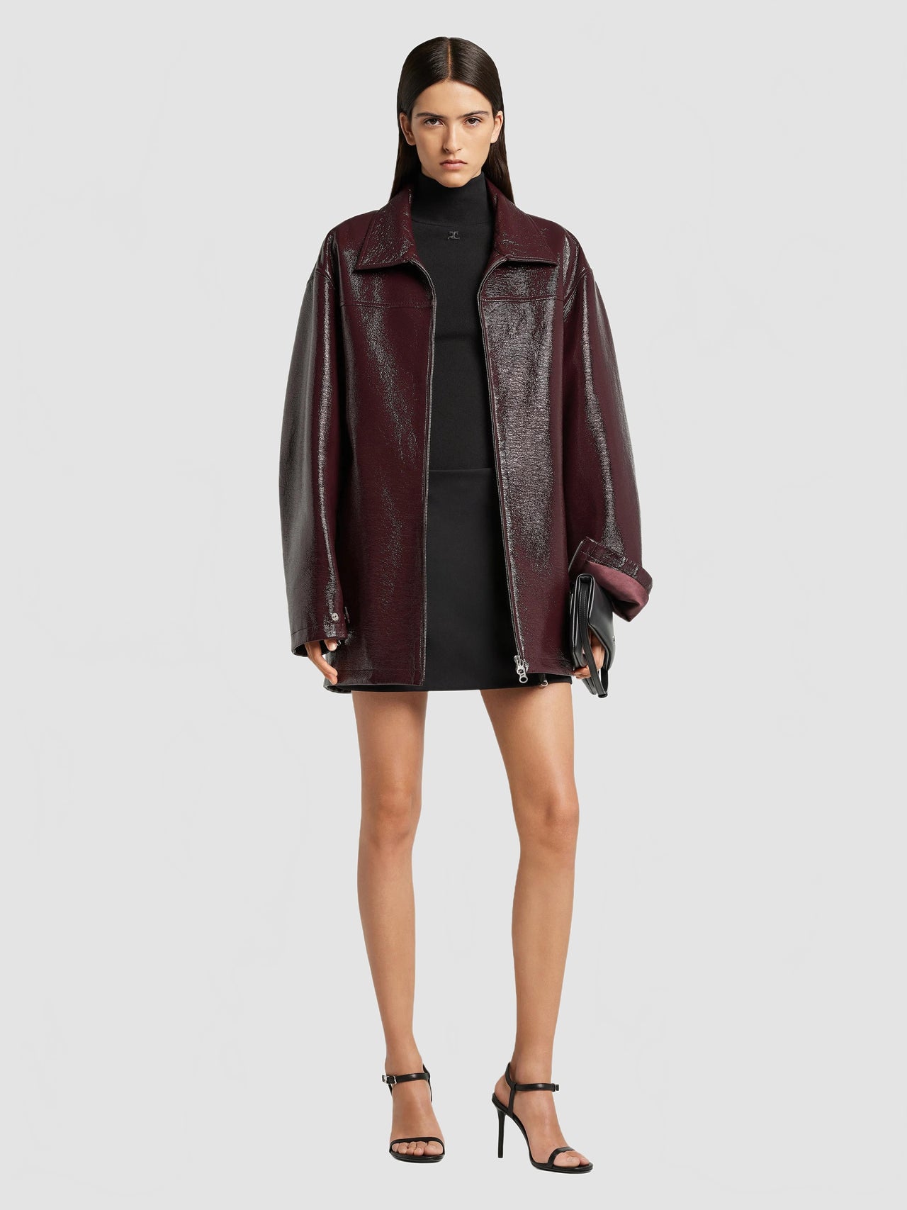 Zipped Vinyl Maxi Bomber Jacket - Courreges - Burgundy