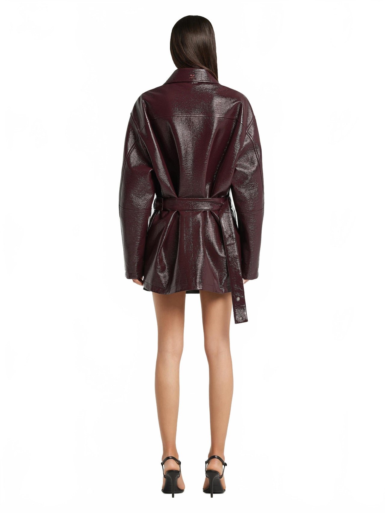 Zipped Vinyl Maxi Bomber Jacket - Courreges - Burgundy