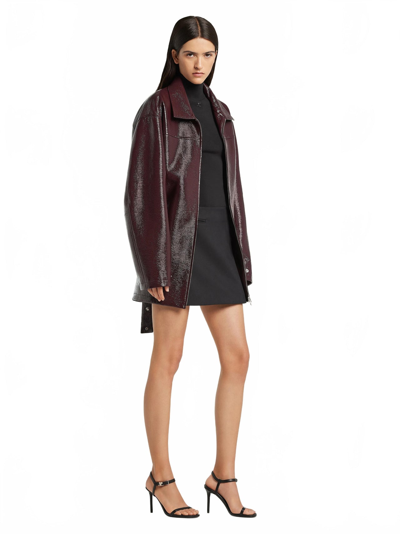 Zipped Vinyl Maxi Bomber Jacket - Courreges - Burgundy