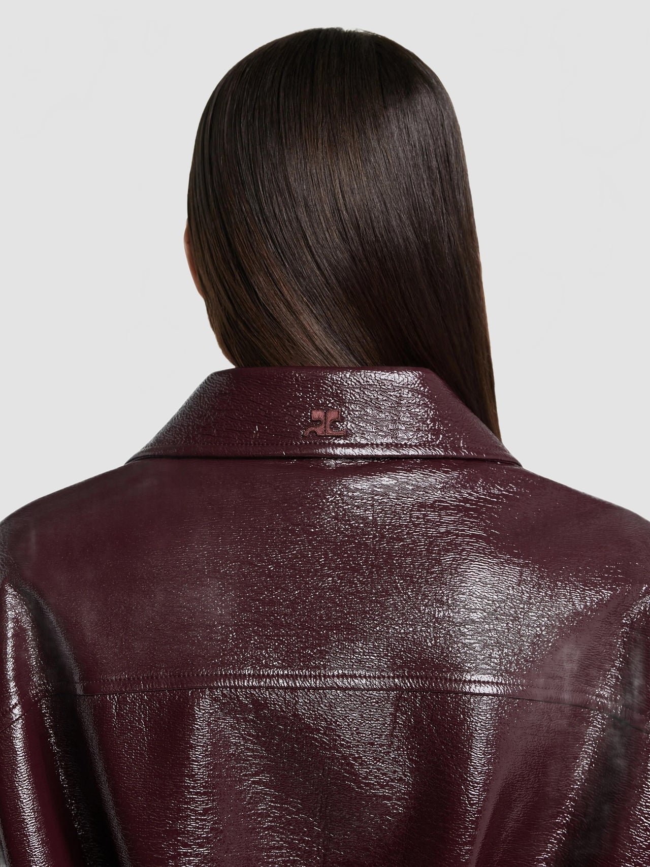 Zipped Vinyl Maxi Bomber Jacket - Courreges - Burgundy