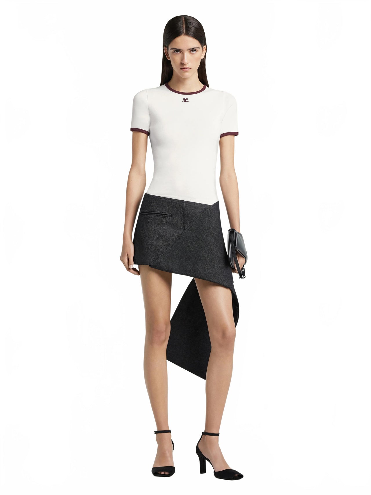 T-shirt Signature Contrast - Courreges - Heritage White / Burgundy