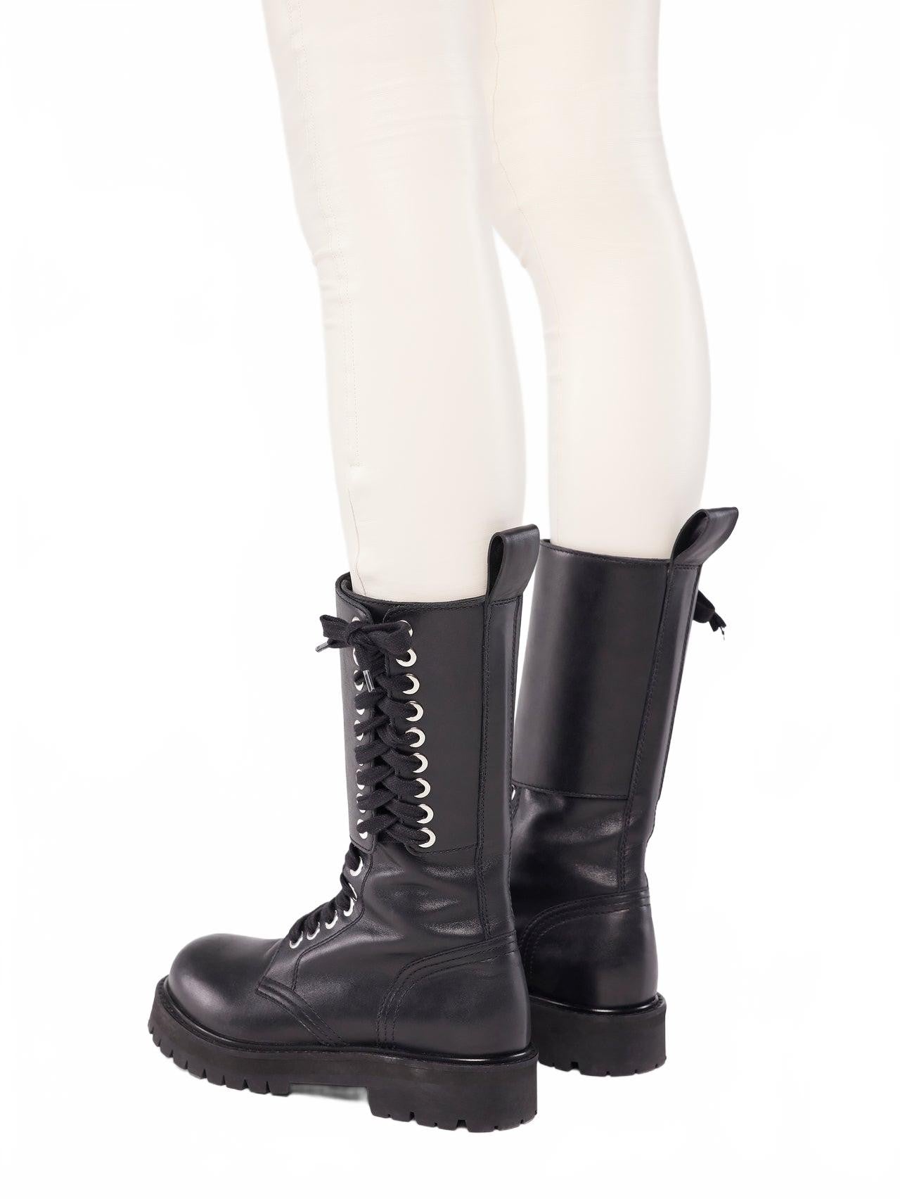 Bottes En Cuir A Lacets - Rabanne - Black
