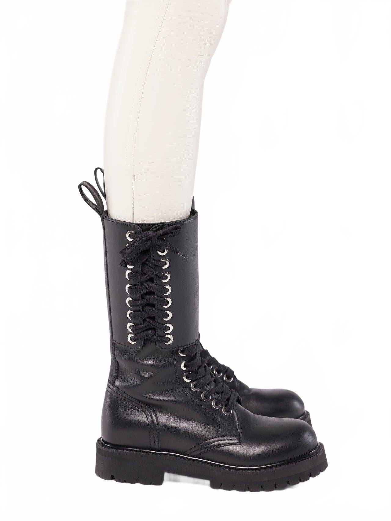 Bottes En Cuir A Lacets - Rabanne - Black