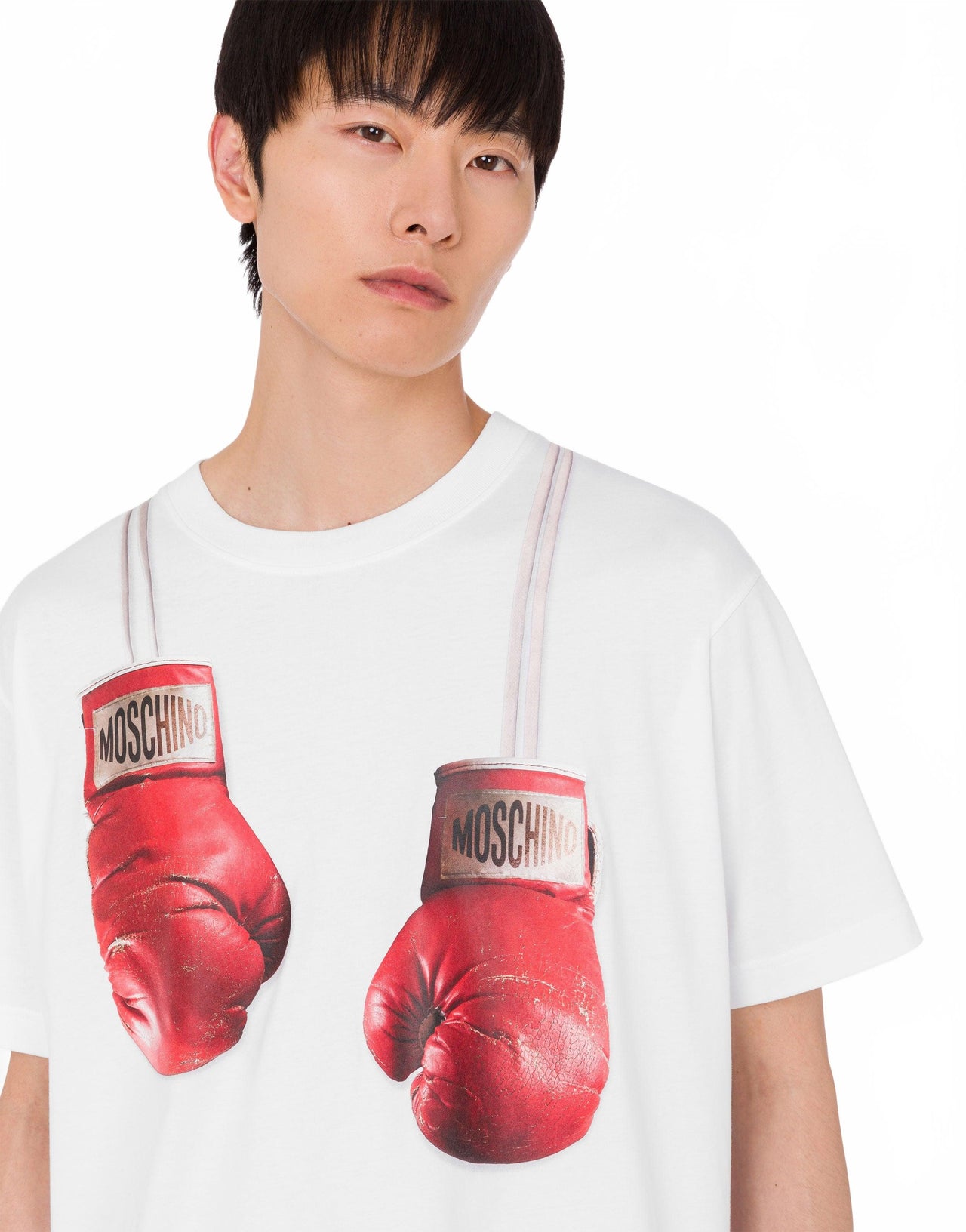 T-shirt En Jersey De Coton Biologique Gants De Boxe - Moschino - Blanc