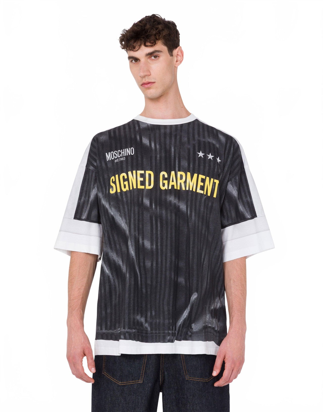 T-shirt En Jersey De Coton Biologique Imprimé - Moschino - Gris Foncé