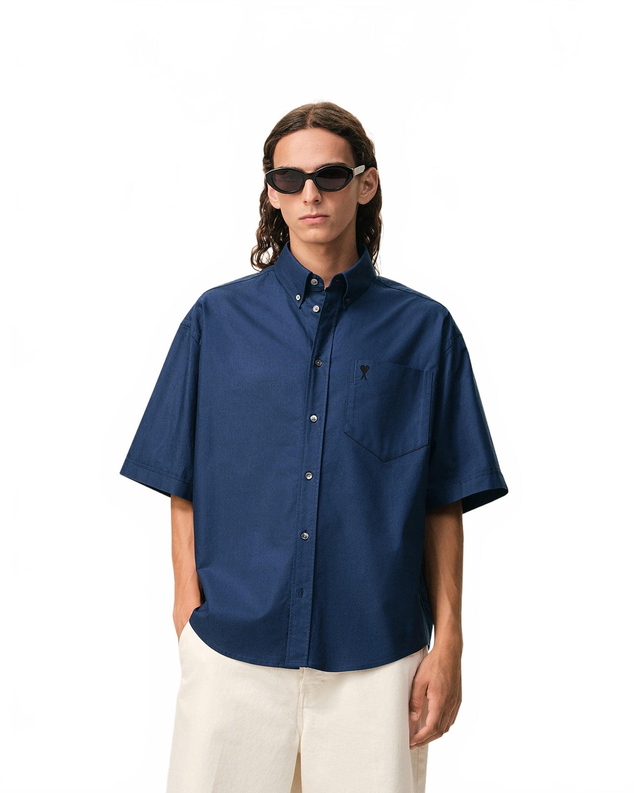 Chemise Boxy Manches Courtes Col Boutonne Et Ami De Coeur Brode - Ami - Encre