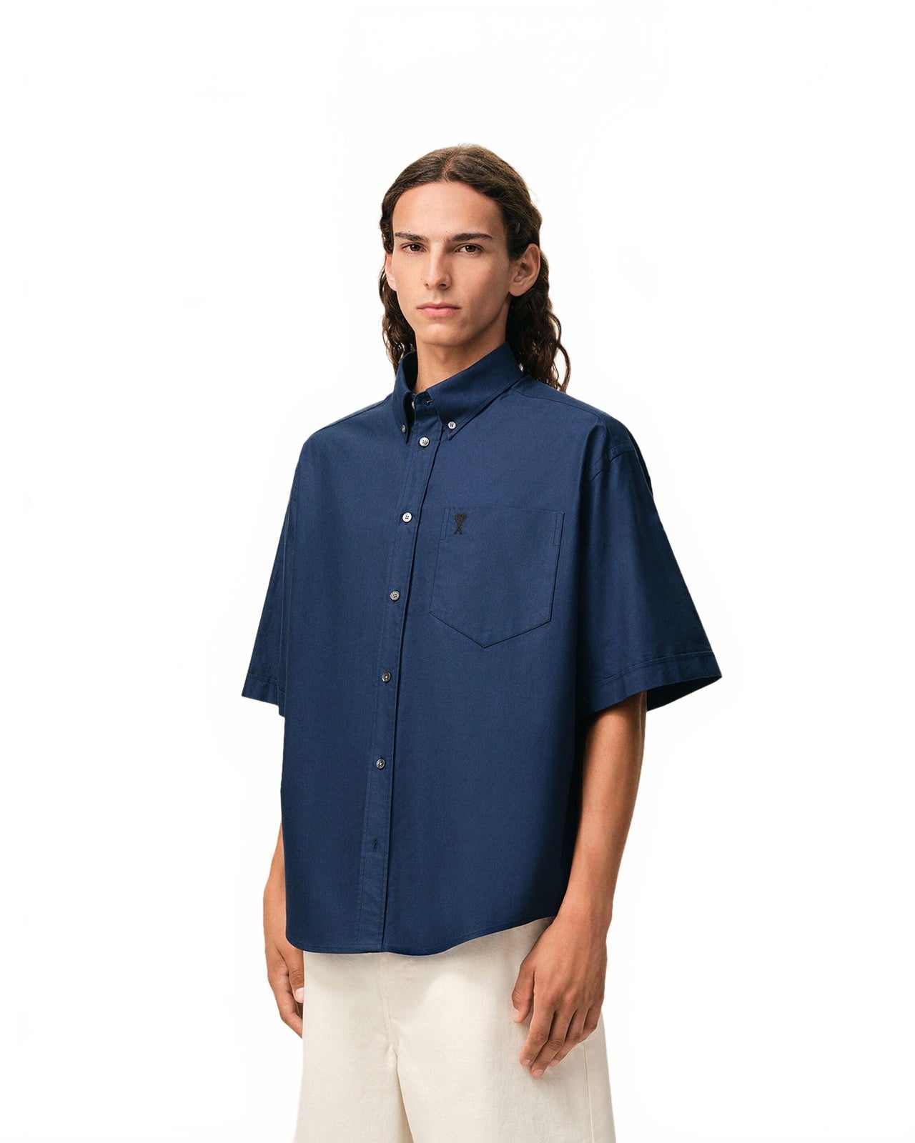 Chemise Boxy Manches Courtes Col Boutonne Et Ami De Coeur Brode - Ami - Encre