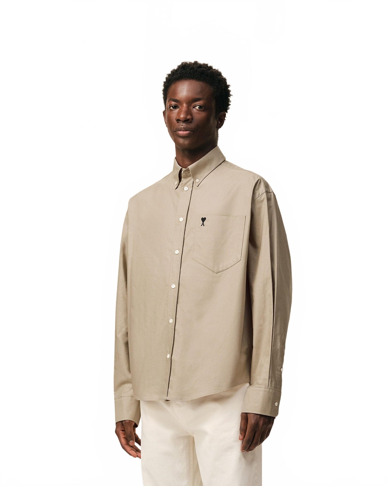 Chemise Boxy Manches Longues Col Boutonne Et Ami De Coeur Brode - Ami - Beige / Taupe