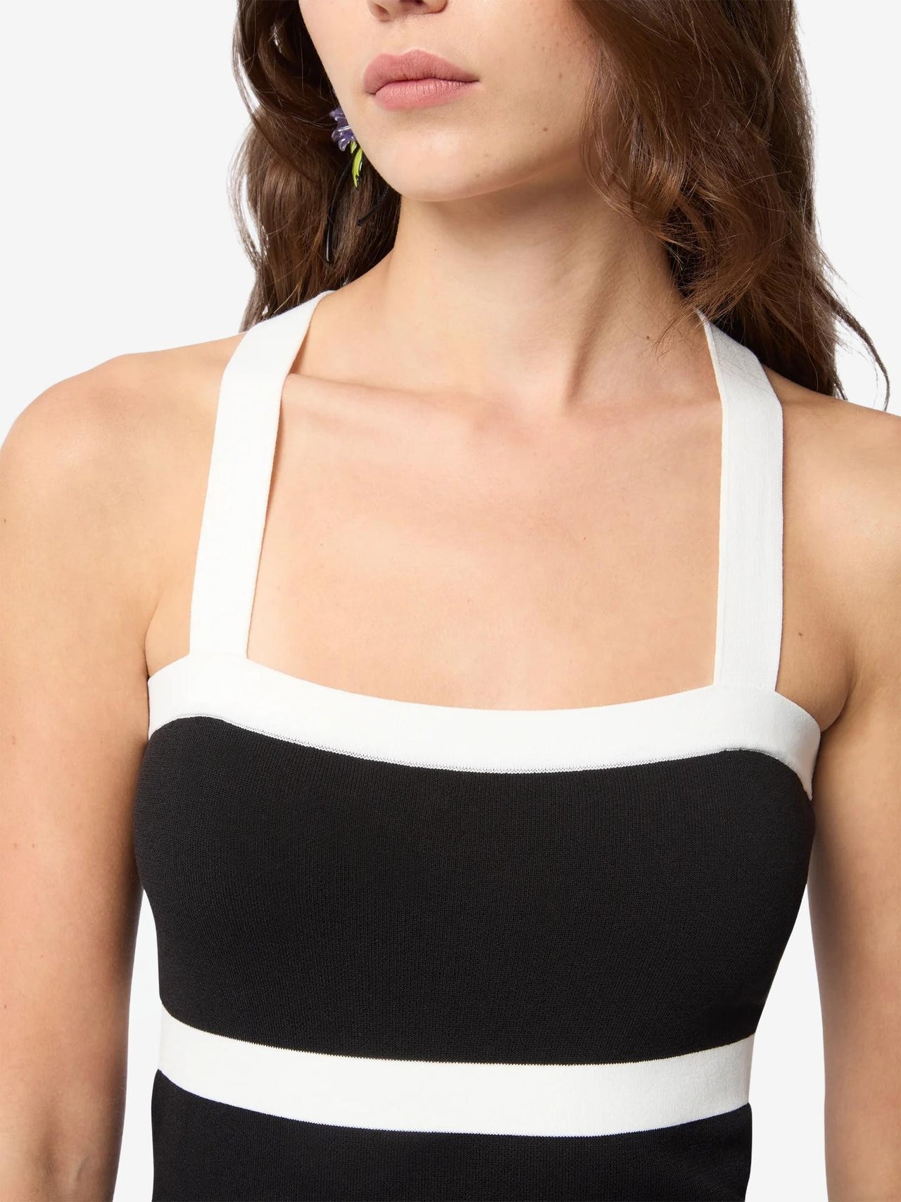 Contrasted Knit Sleeveless Mini Dress - Nina Ricci - Off-white / Black