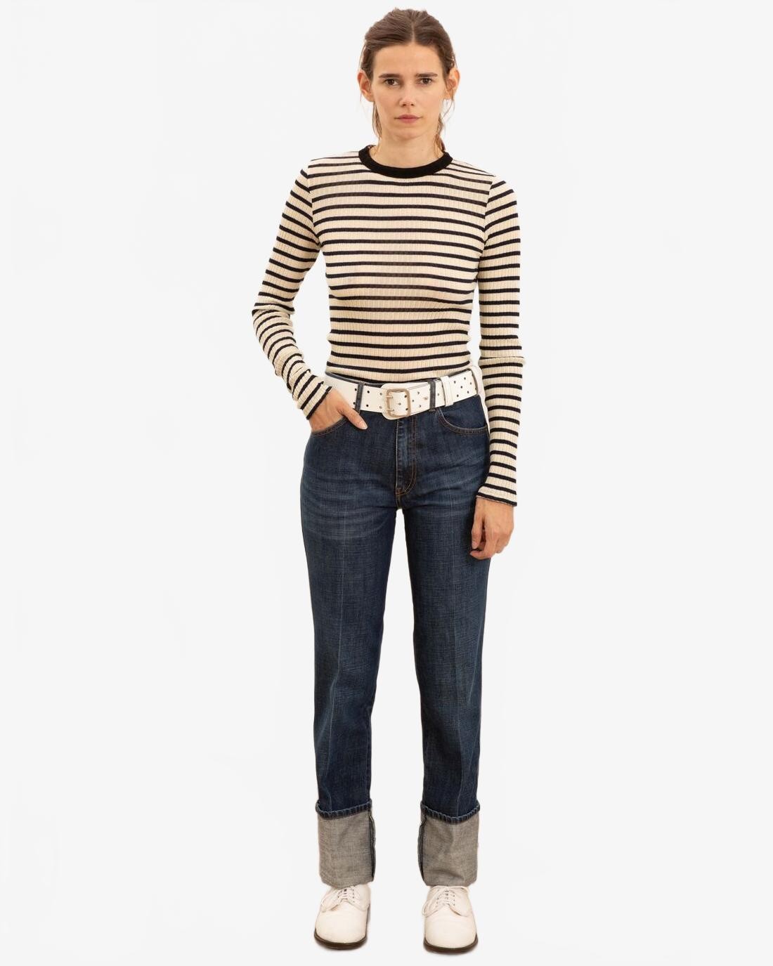 Fine Weight Ribbed Top - La Fetiche - Ecru / Navy