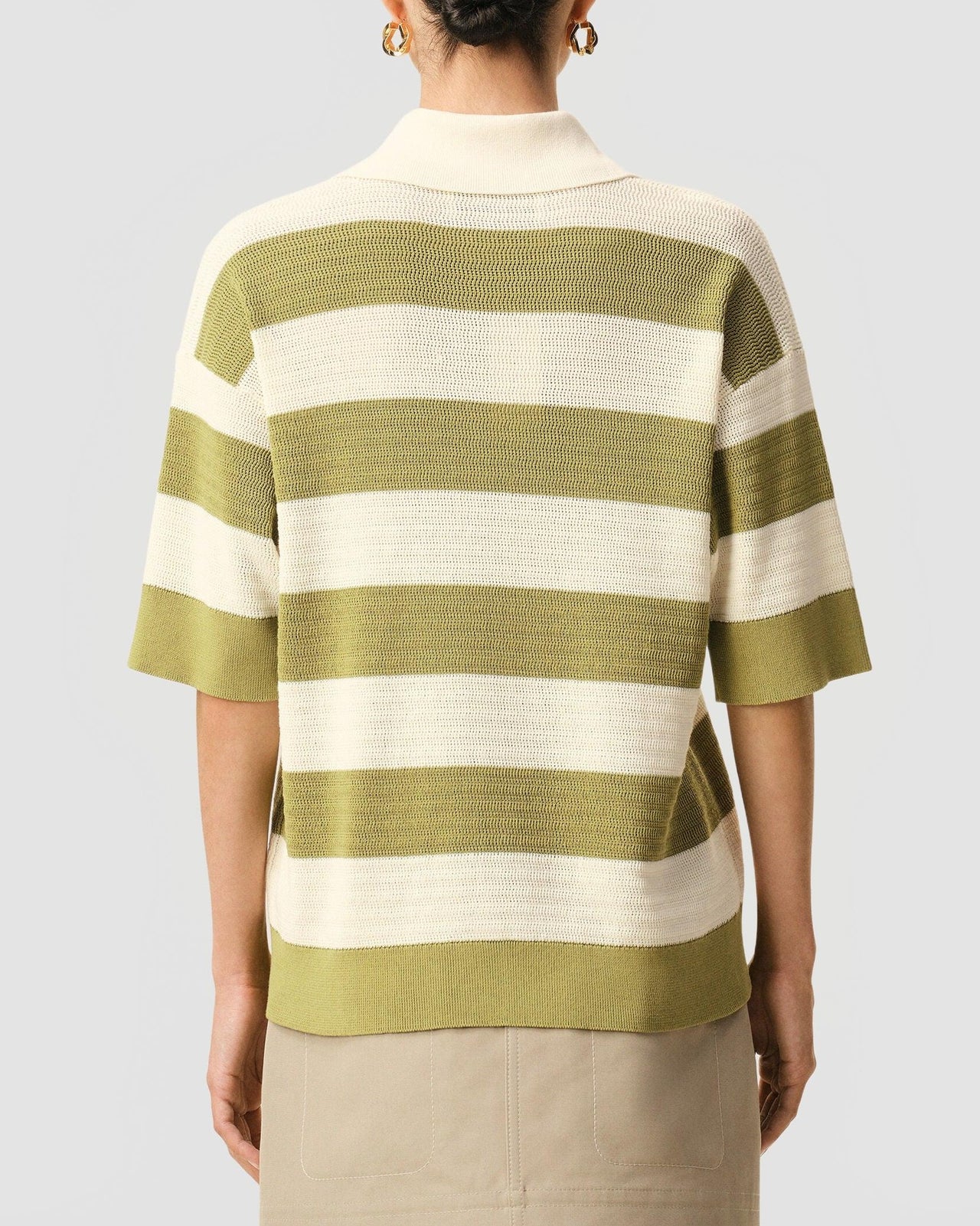 Polo Manches Courtes Avec Patch Ami De Coeur Maille Rayée - Ami - Blanc Crème / Matcha