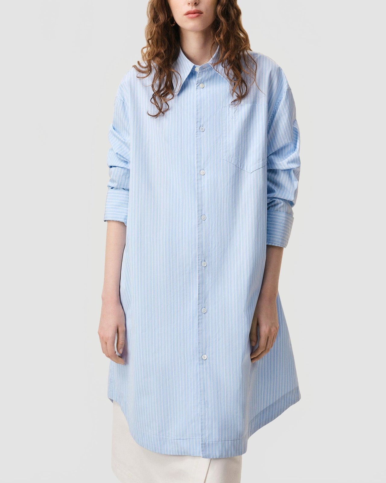 Robe Chemise Manches Longues Ami De Coeur Embosse Popeline Rayee - Ami - Bleu Cachemire / Blanc