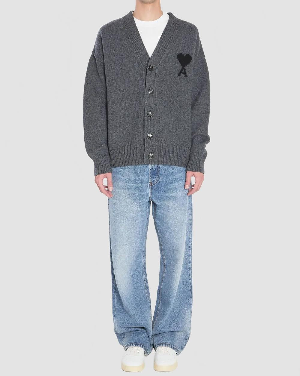 Cardigan Avec Ami De Coeur Contraste - Ami - Gris Chine / Noir