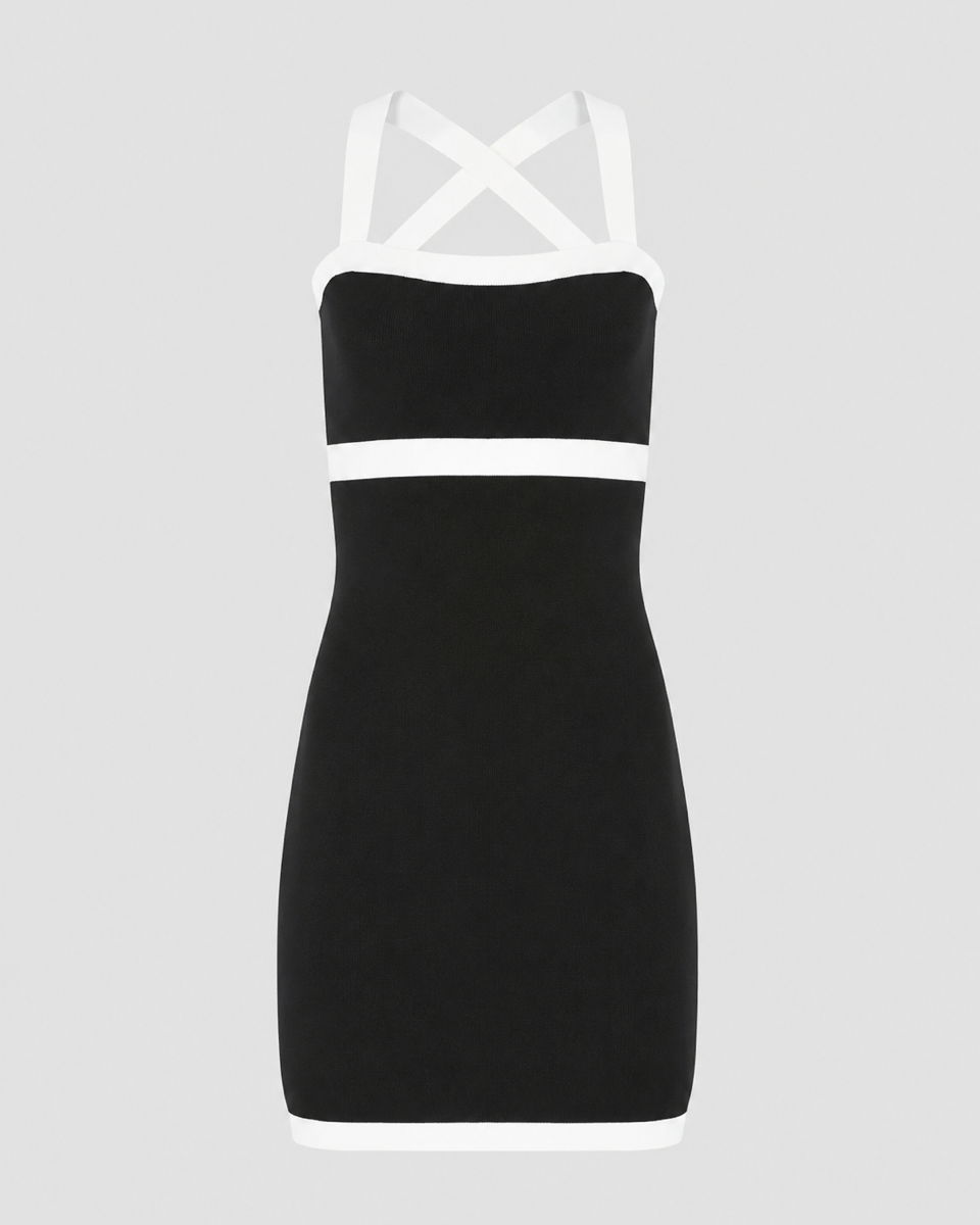 Contrasted Knit Sleeveless Mini Dress Nina Ricci Off white Black