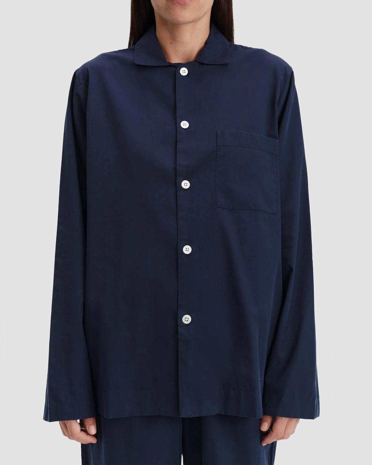 Tekla Poplin Sleepwear Shirt True Navy female SWT TN 1 HOVER