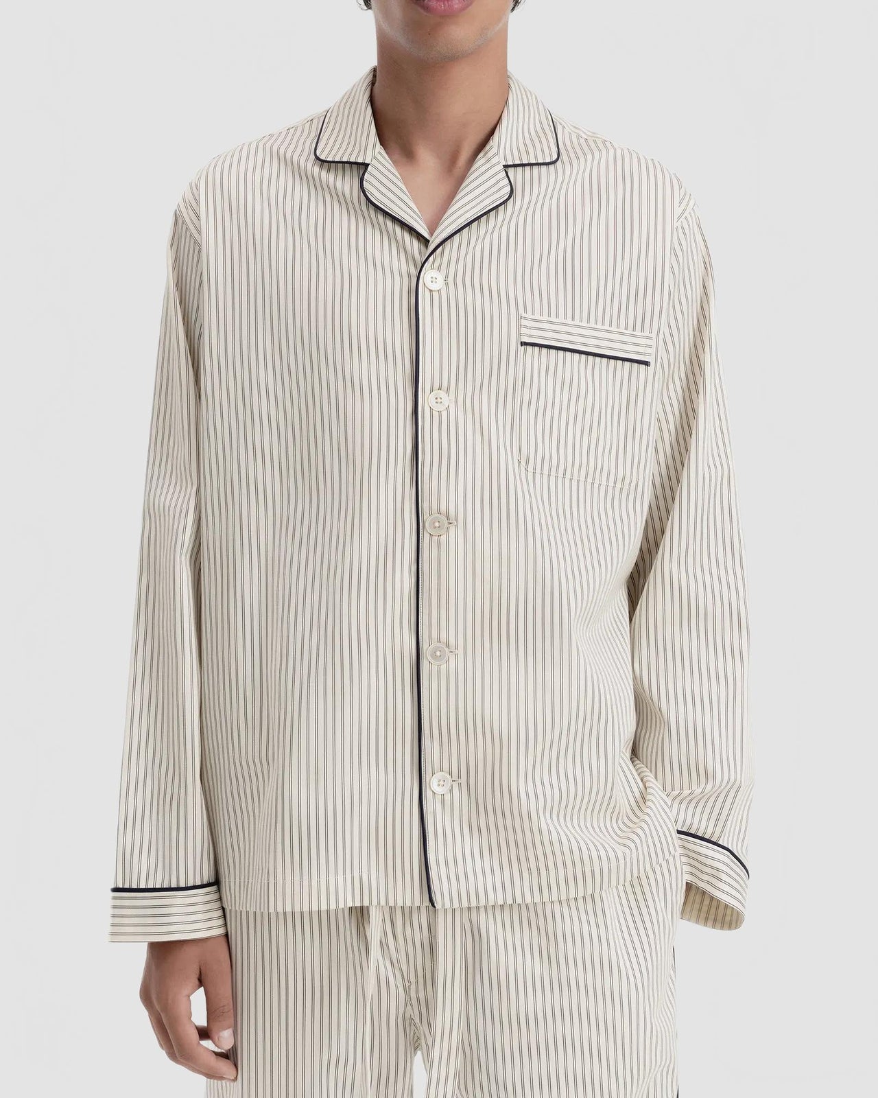 Tekla Sateen Long sleeve shirt Brown Pin Stripes Male 1
