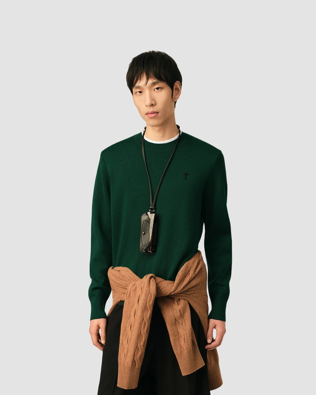 crewneck sweater with ami de coeur ami bottle green black 2