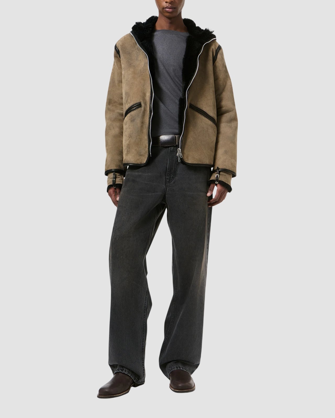 full zip jacket our legacy smoky black dry shearling 2