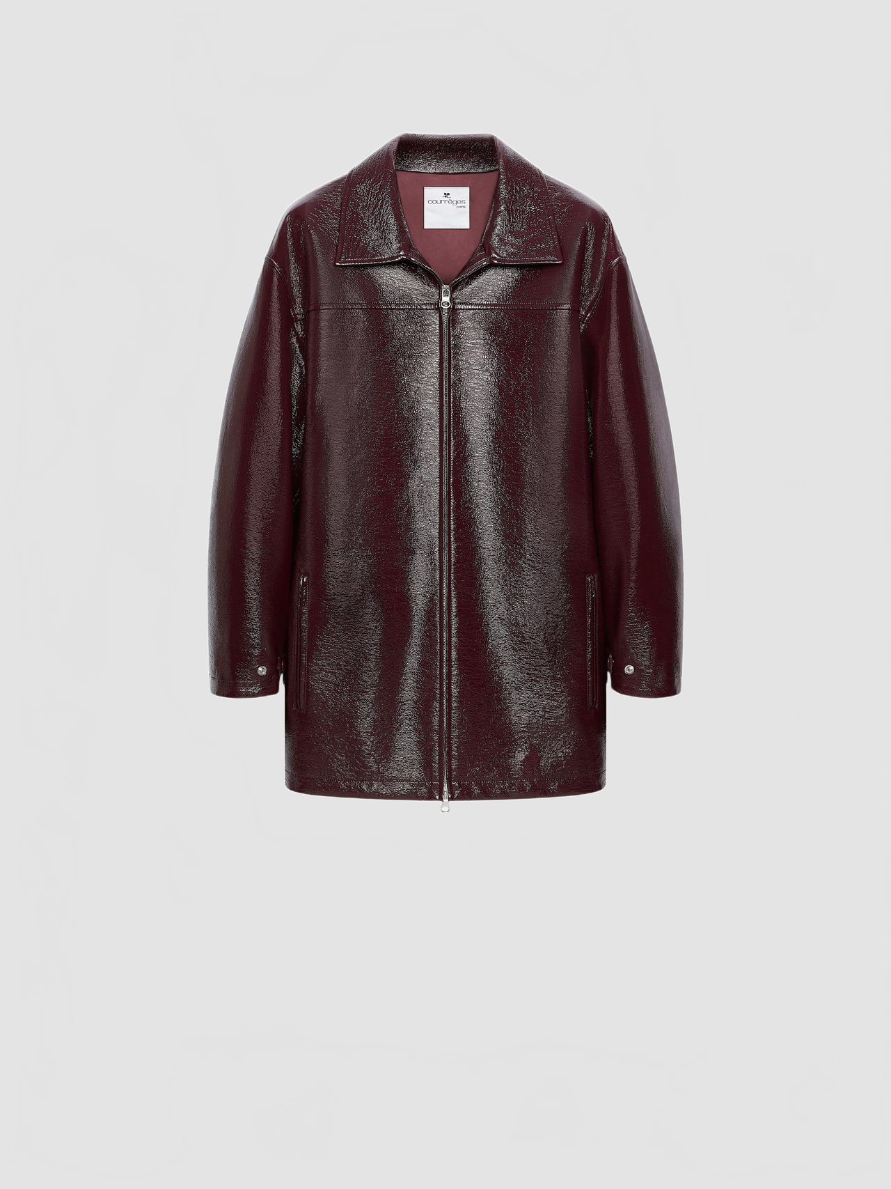 Zipped Vinyl Maxi Bomber Jacket - Courreges - Burgundy