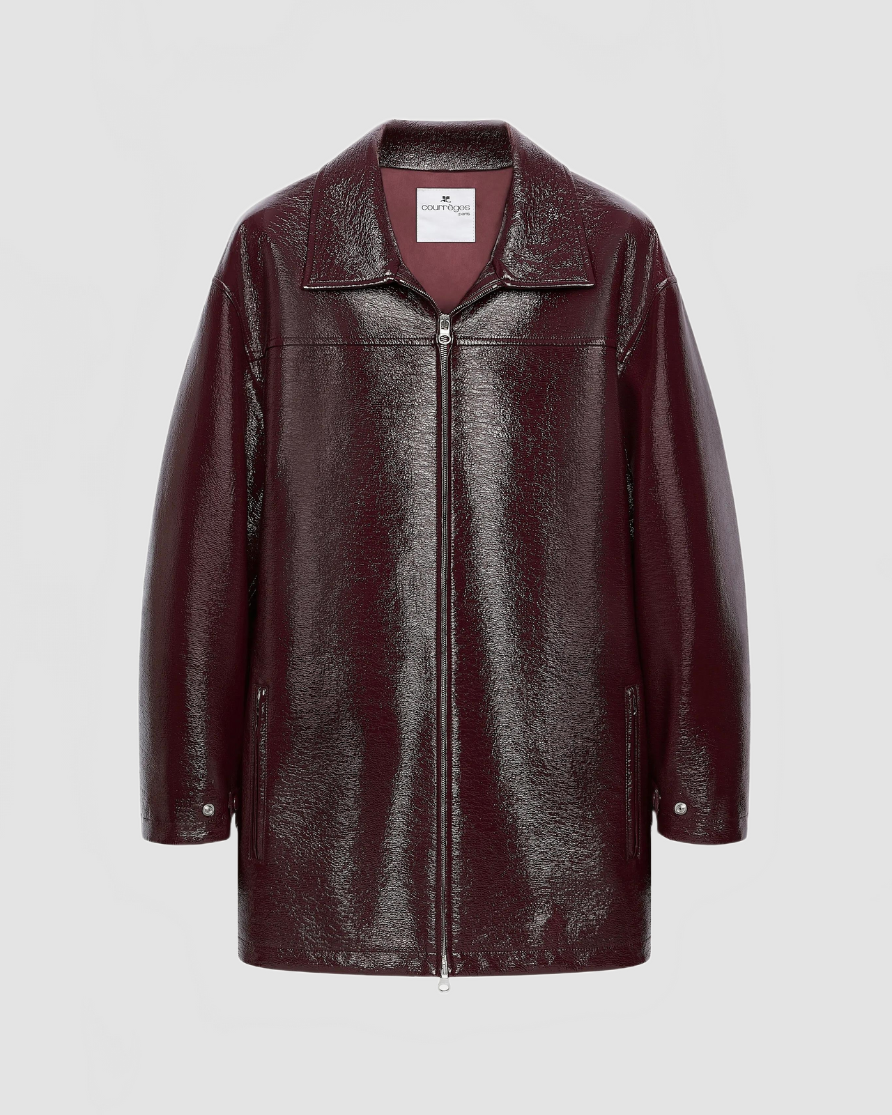 Zipped Vinyl Maxi Bomber Jacket - Courreges - Burgundy