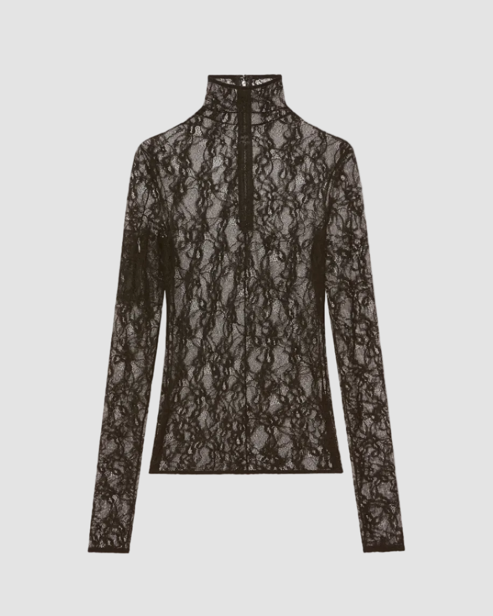 Top Col montant en dentelle noir