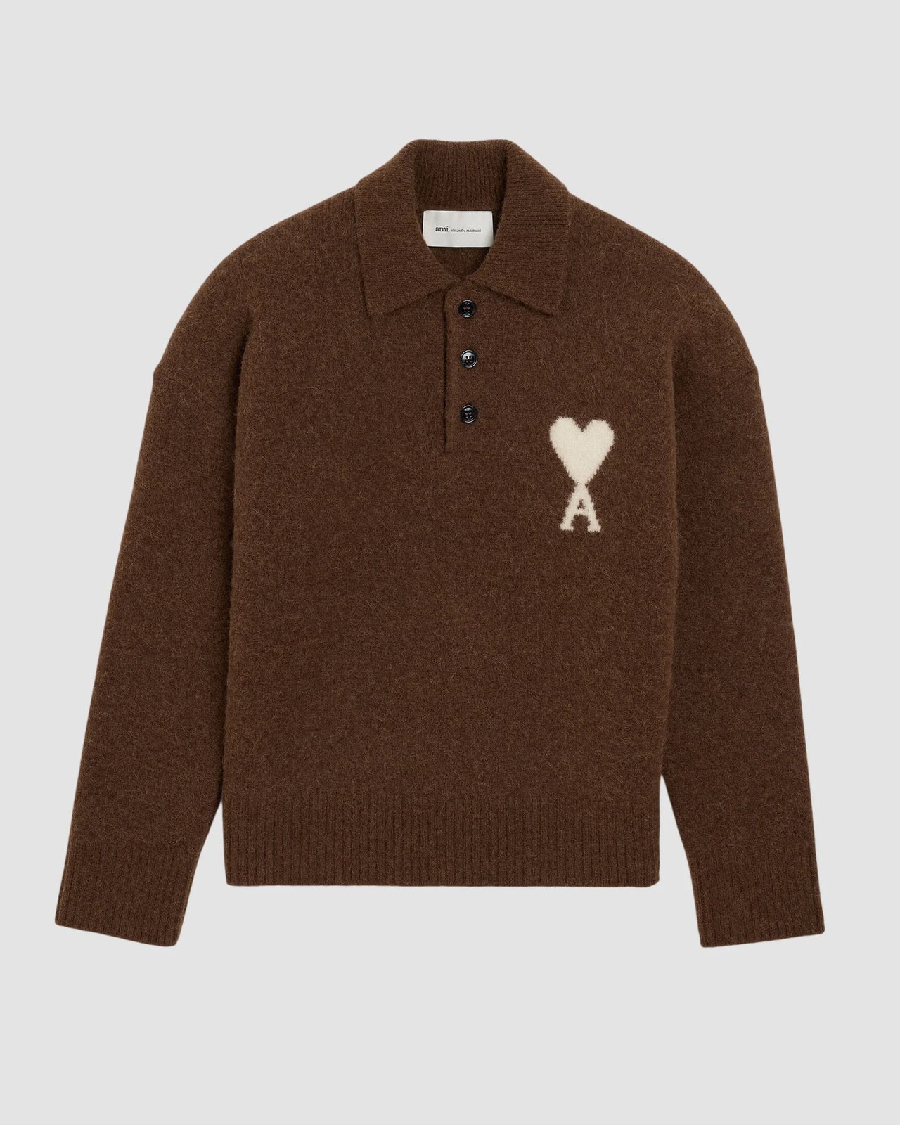polo sweater with ami de coeur ami chocolate brown off white 1