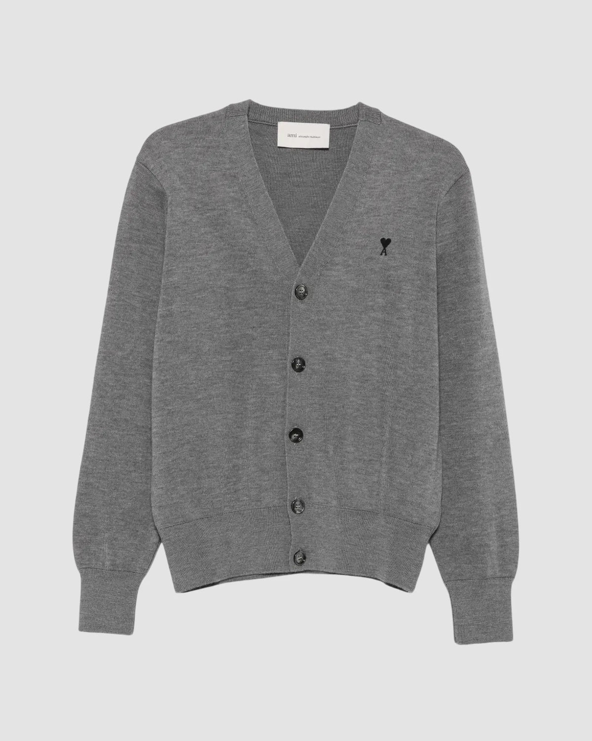 v neck cardigan with ami de coeur heather ash grey black 1