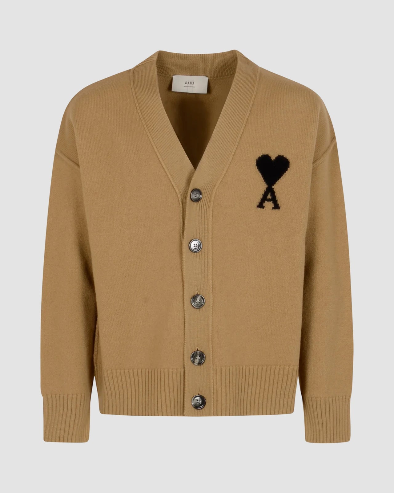 v neck cardigan with ami de coeur heather camel black 1
