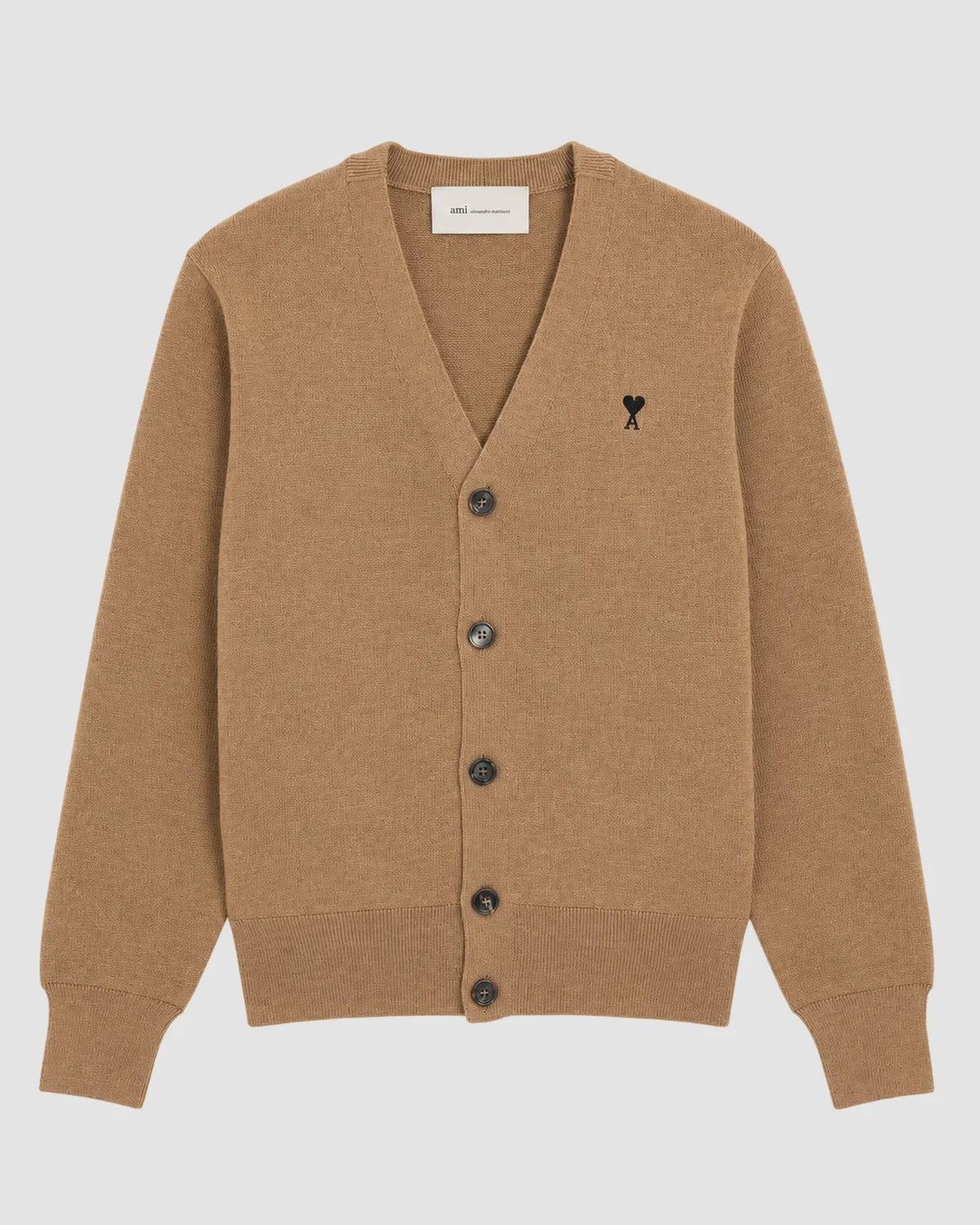 v neck cardigan with ami de coeur heather camel black 1