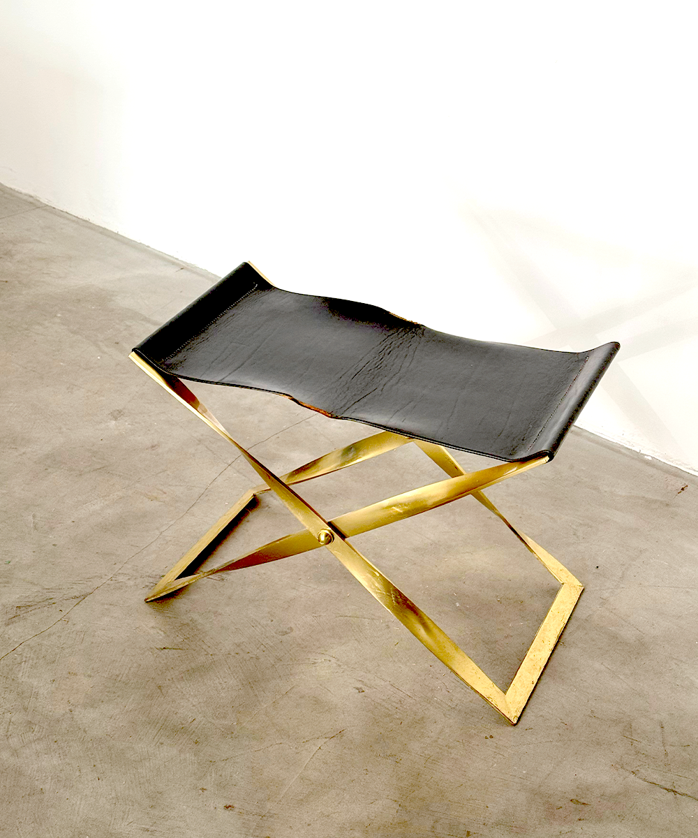 Tabouret Kaljerone bronze doré/cuir noir