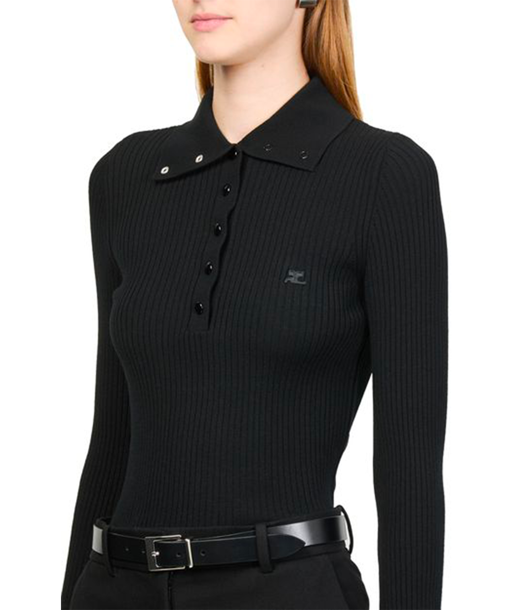 Polo côtelé classique noir