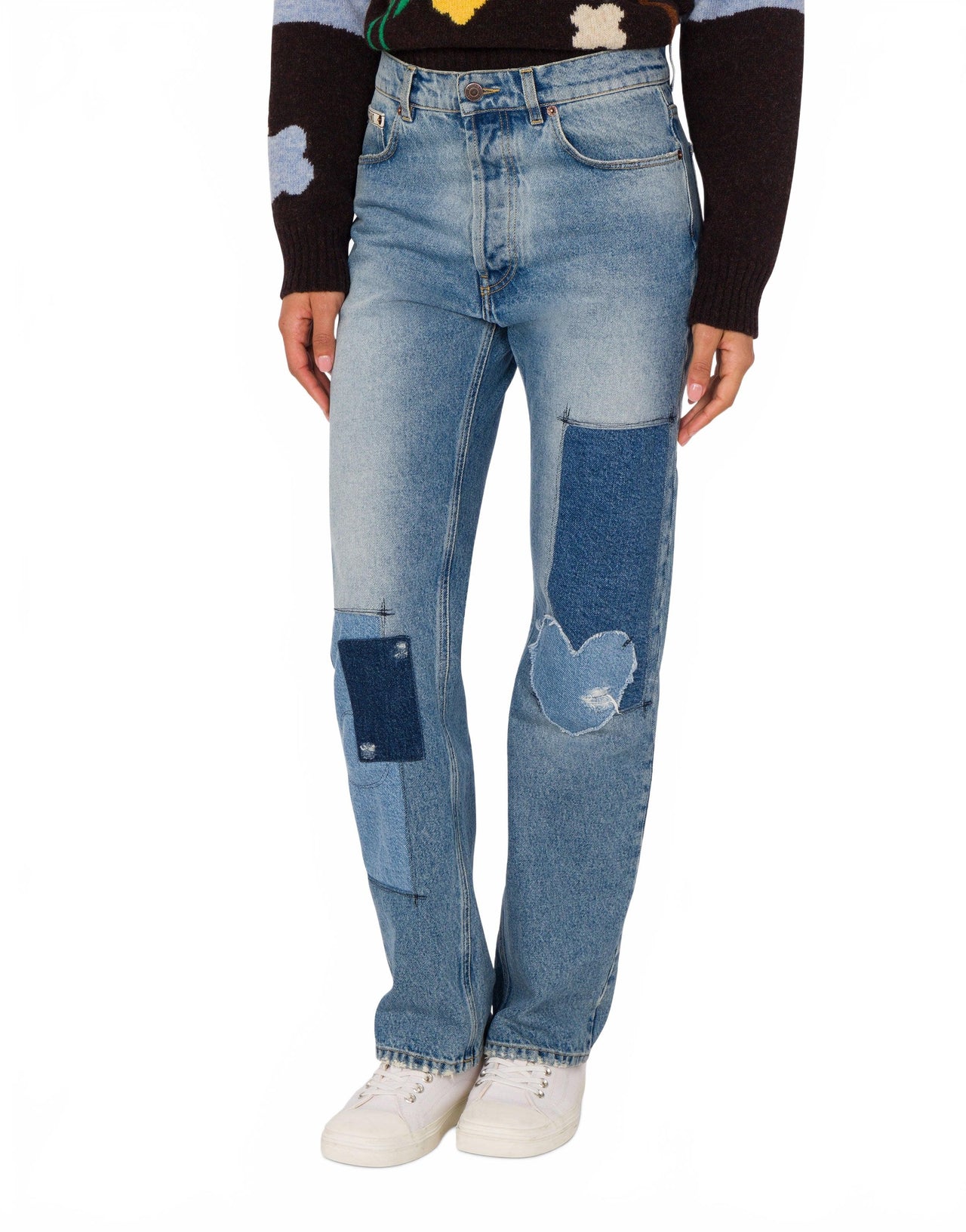 Pantalon En Denim Patchwork - Moschino - Multi Blue