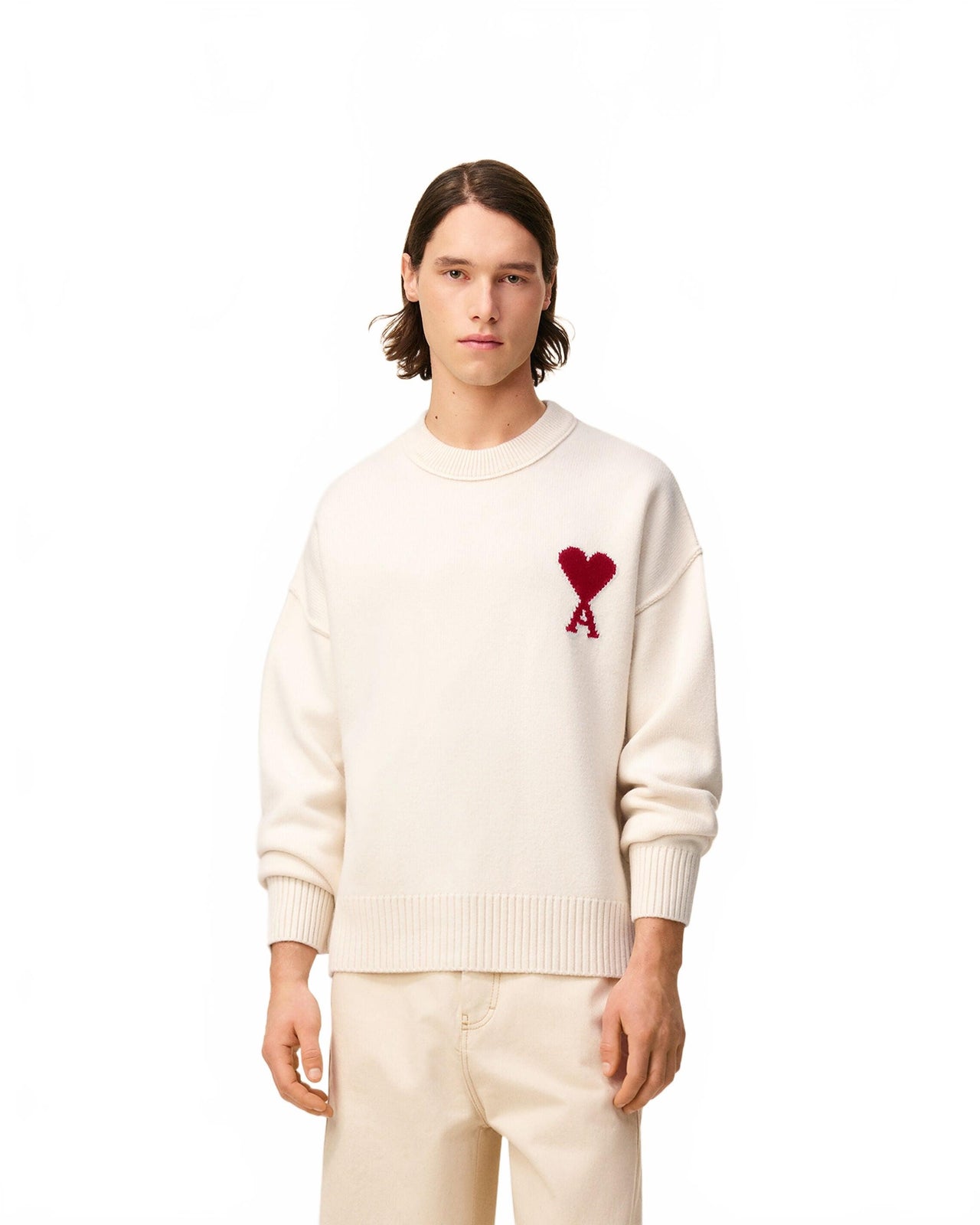 Pul Col Rond Ami De Coeur - Ami - Ecru / Rouge