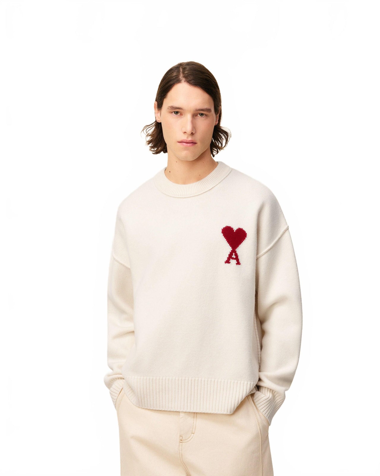 Pul Col Rond Ami De Coeur - Ami - Ecru / Rouge