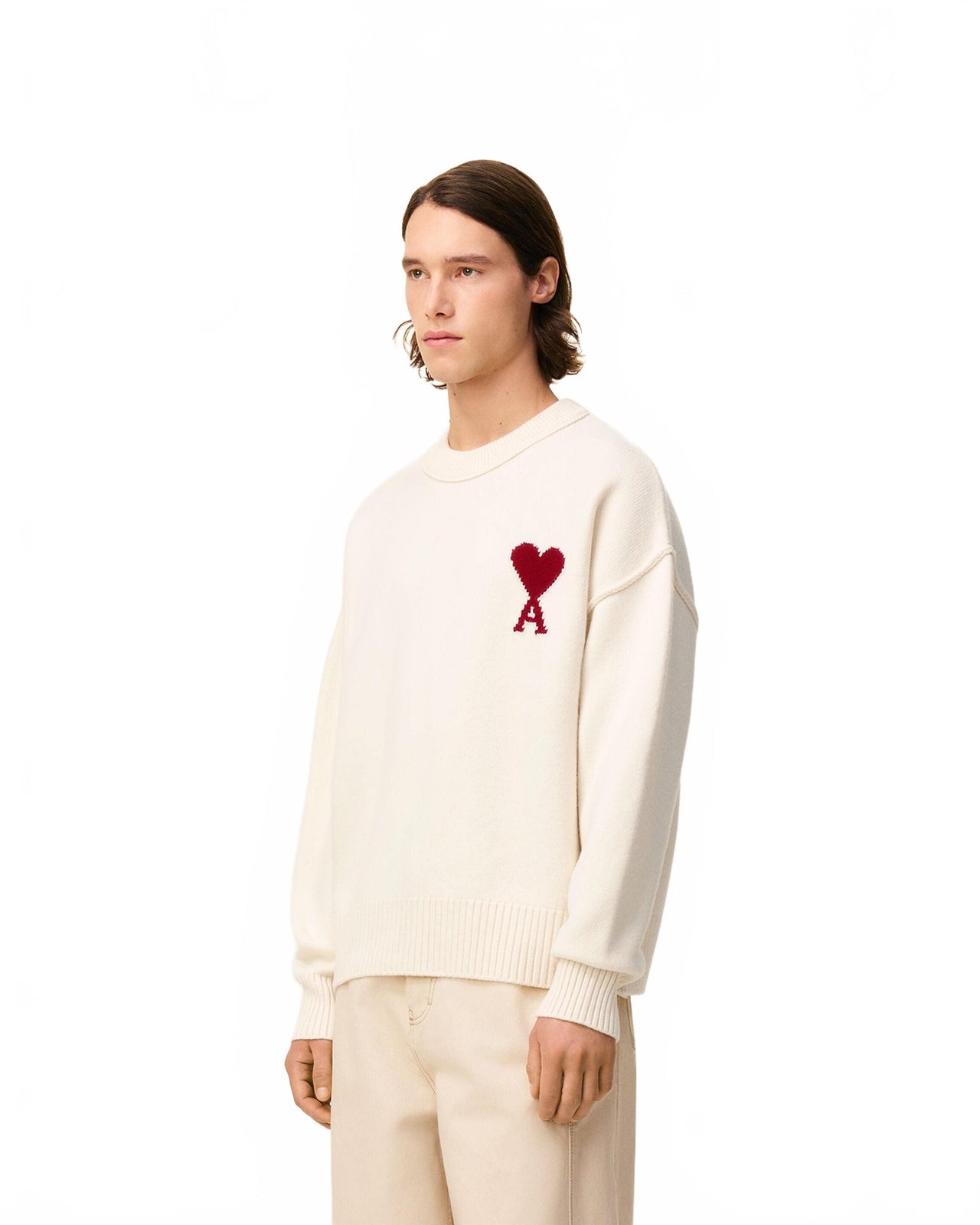 Pul Col Rond Ami De Coeur - Ami - Ecru / Rouge