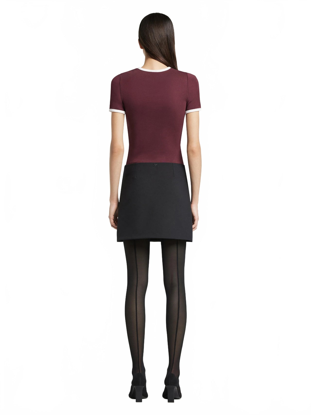 T-shirt Signature Contrast - Courreges - Burgundy / Heritage White