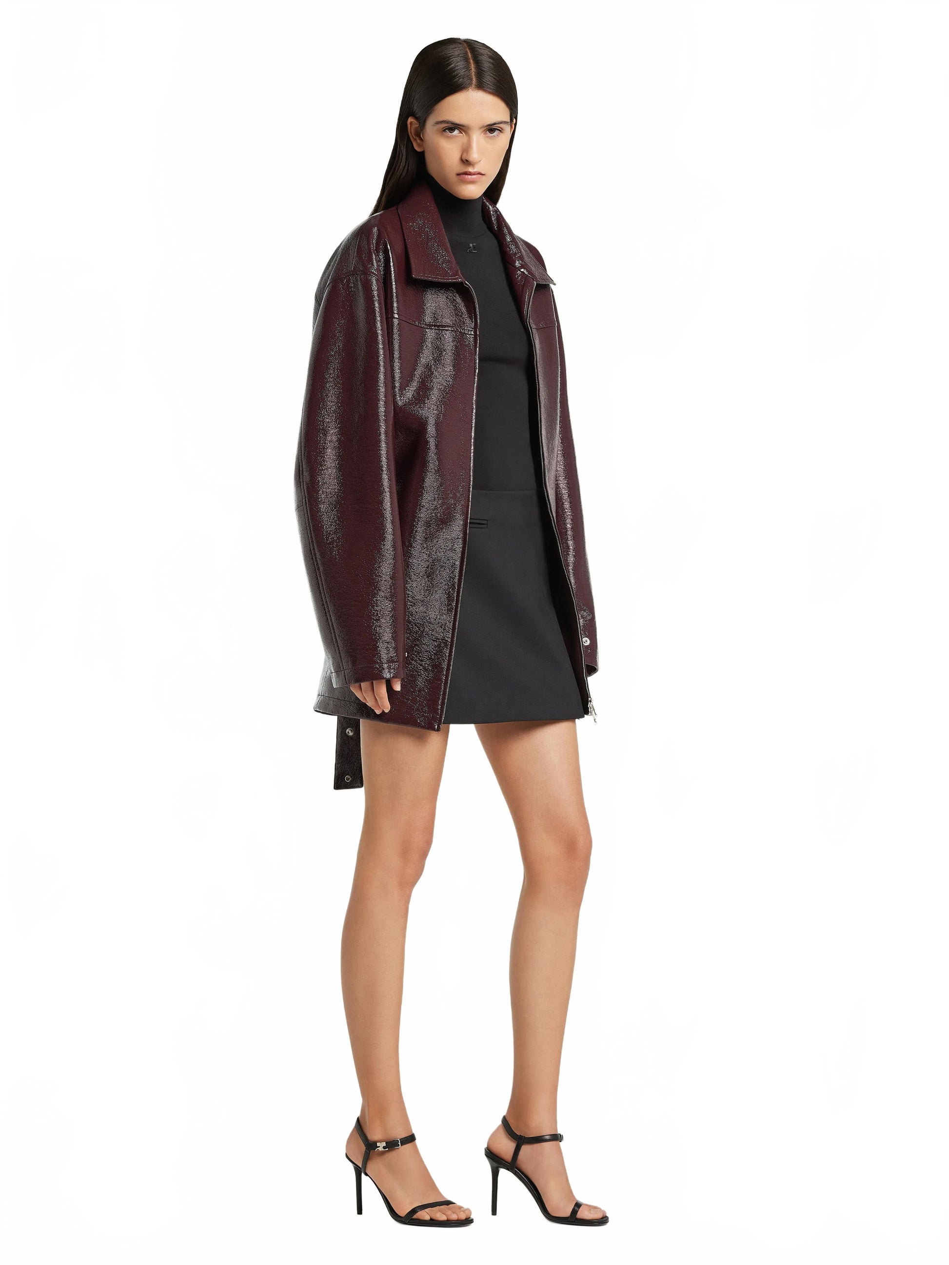Zipped Vinyl Maxi Bomber Jacket - Courreges - Burgundy
