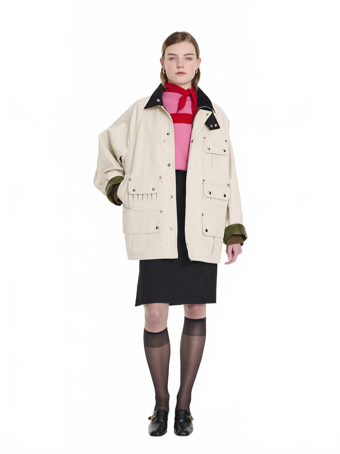 Bonded Cotton Utility Jacket - La Fetiche - Ecru / Black