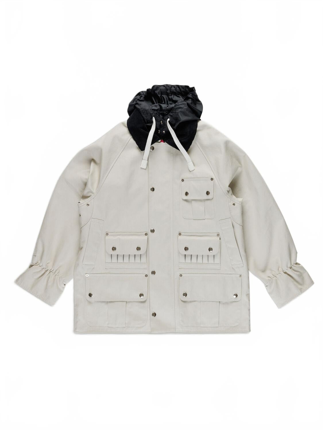 Bonded Cotton Utility Jacket - La Fetiche - Ecru / Black