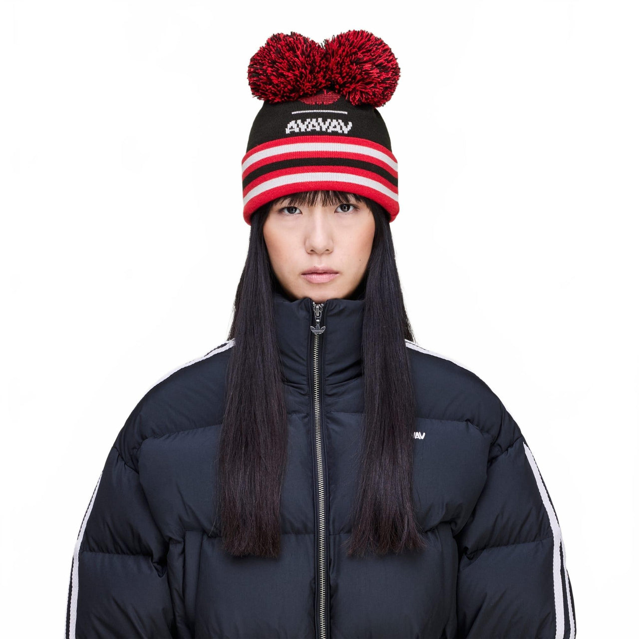 Pom Pom Beanie - Adidas X Avavav - Black / Better Scarlet
