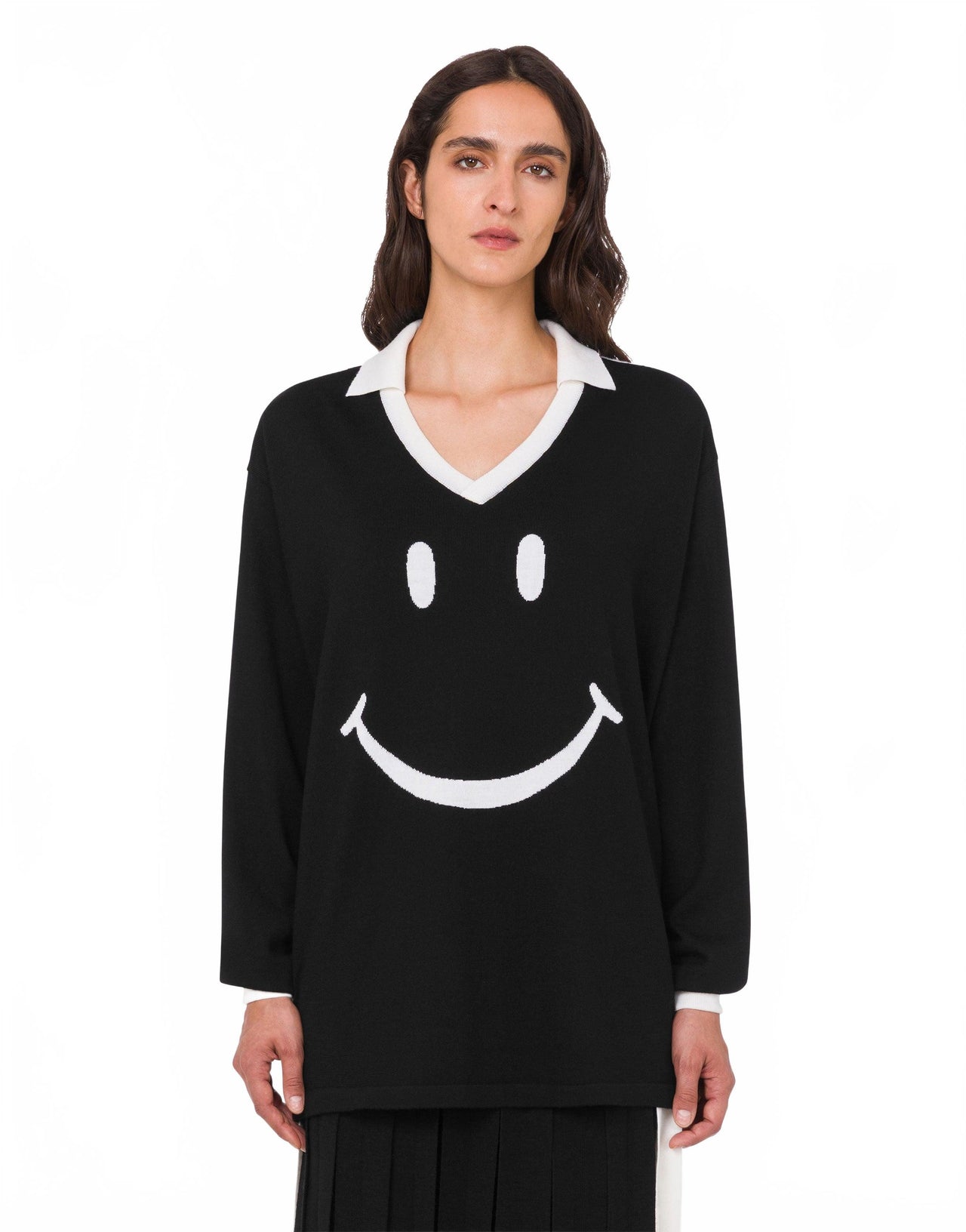 Maille Polo Smiley En Mérinos - Moschino - Noir