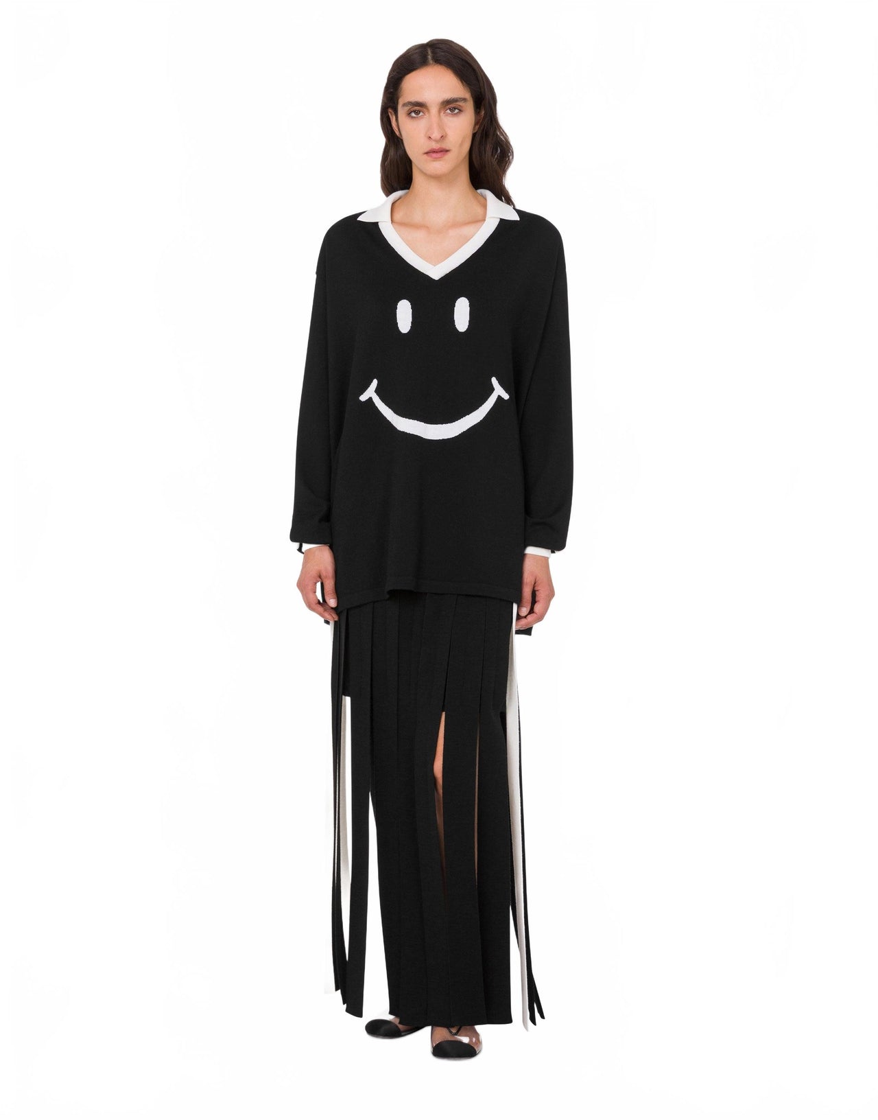 Maille Polo Smiley En Mérinos - Moschino - Noir