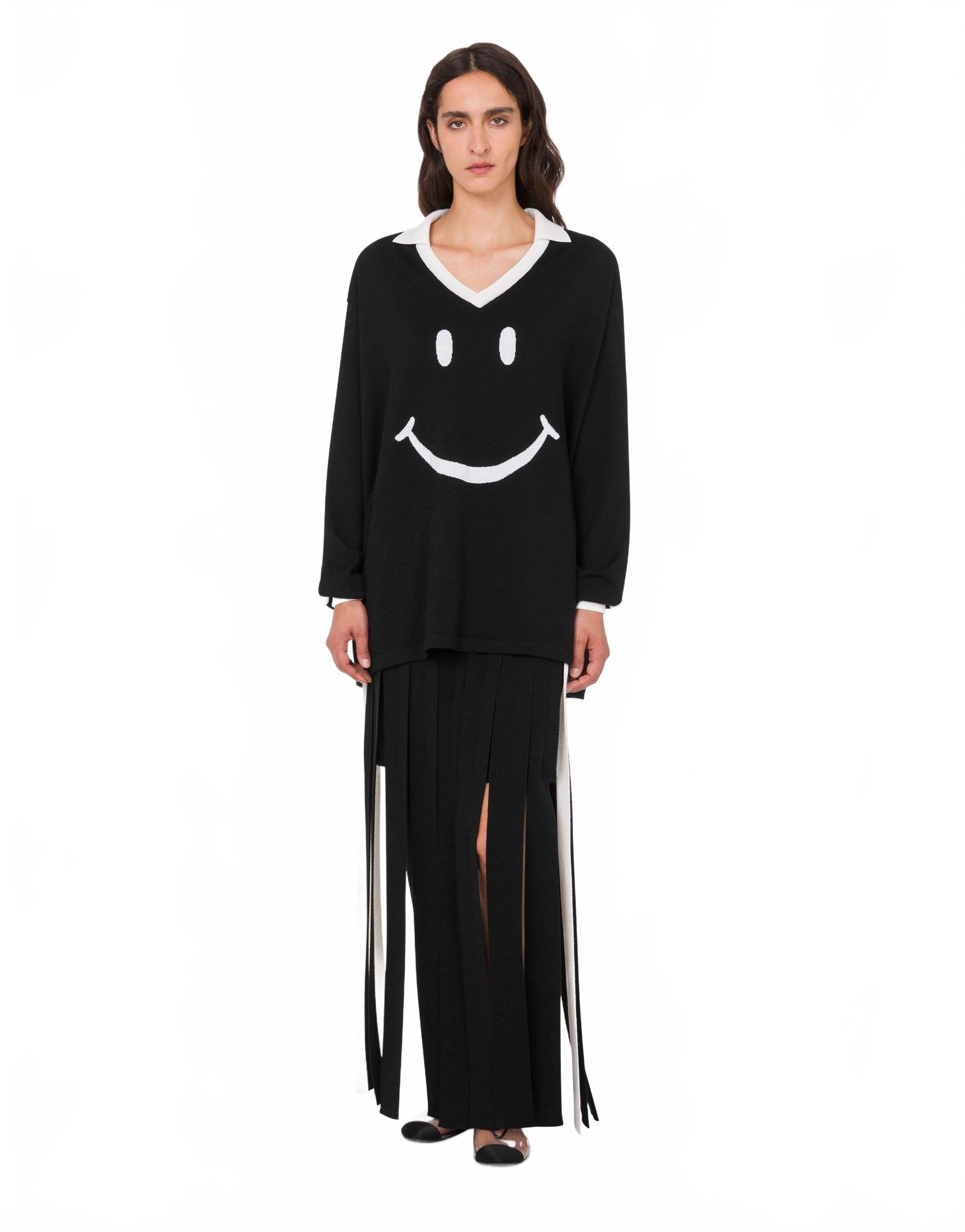 Maille Polo Smiley En Mérinos - Moschino - Noir