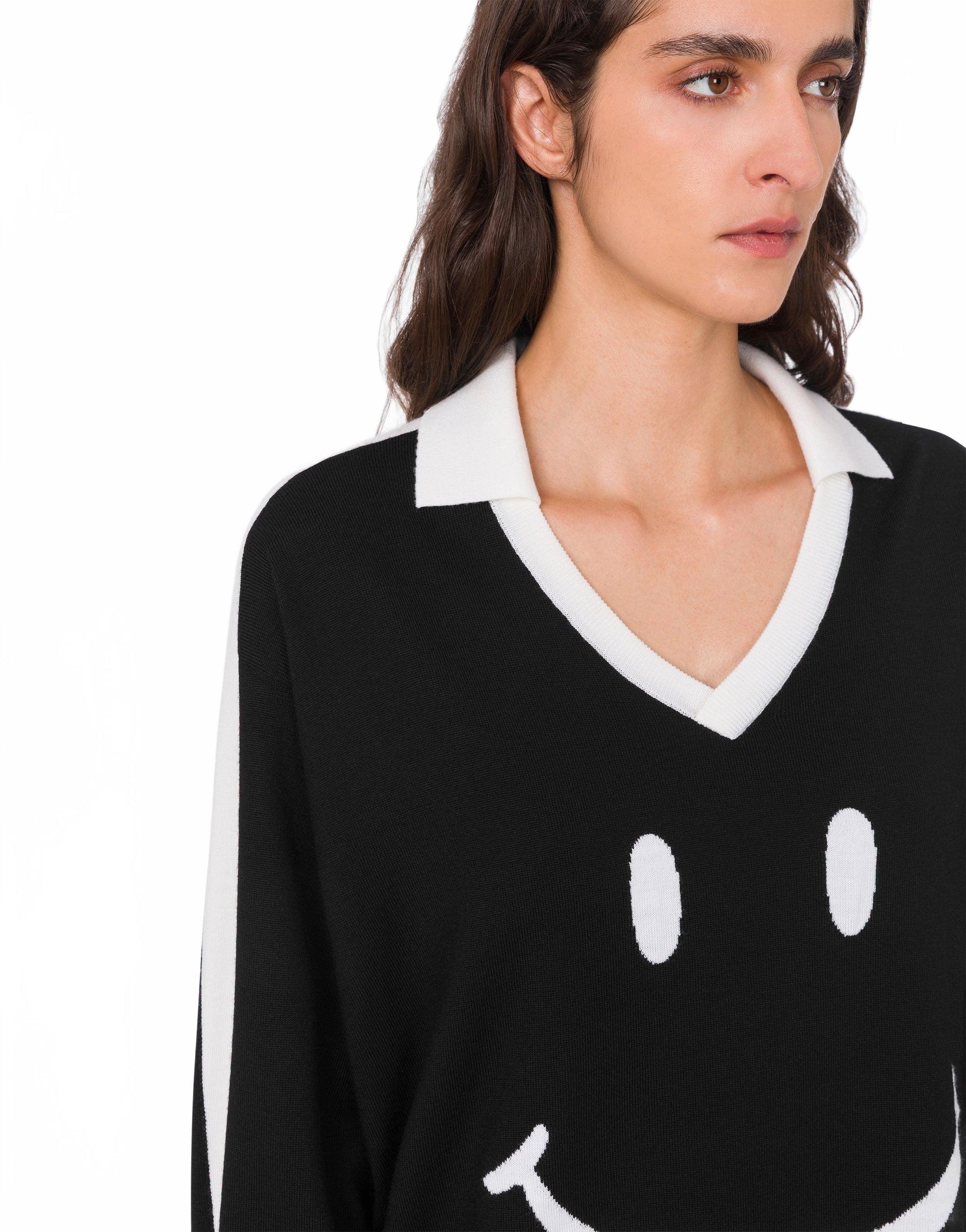 Maille Polo Smiley En Mérinos - Moschino - Noir