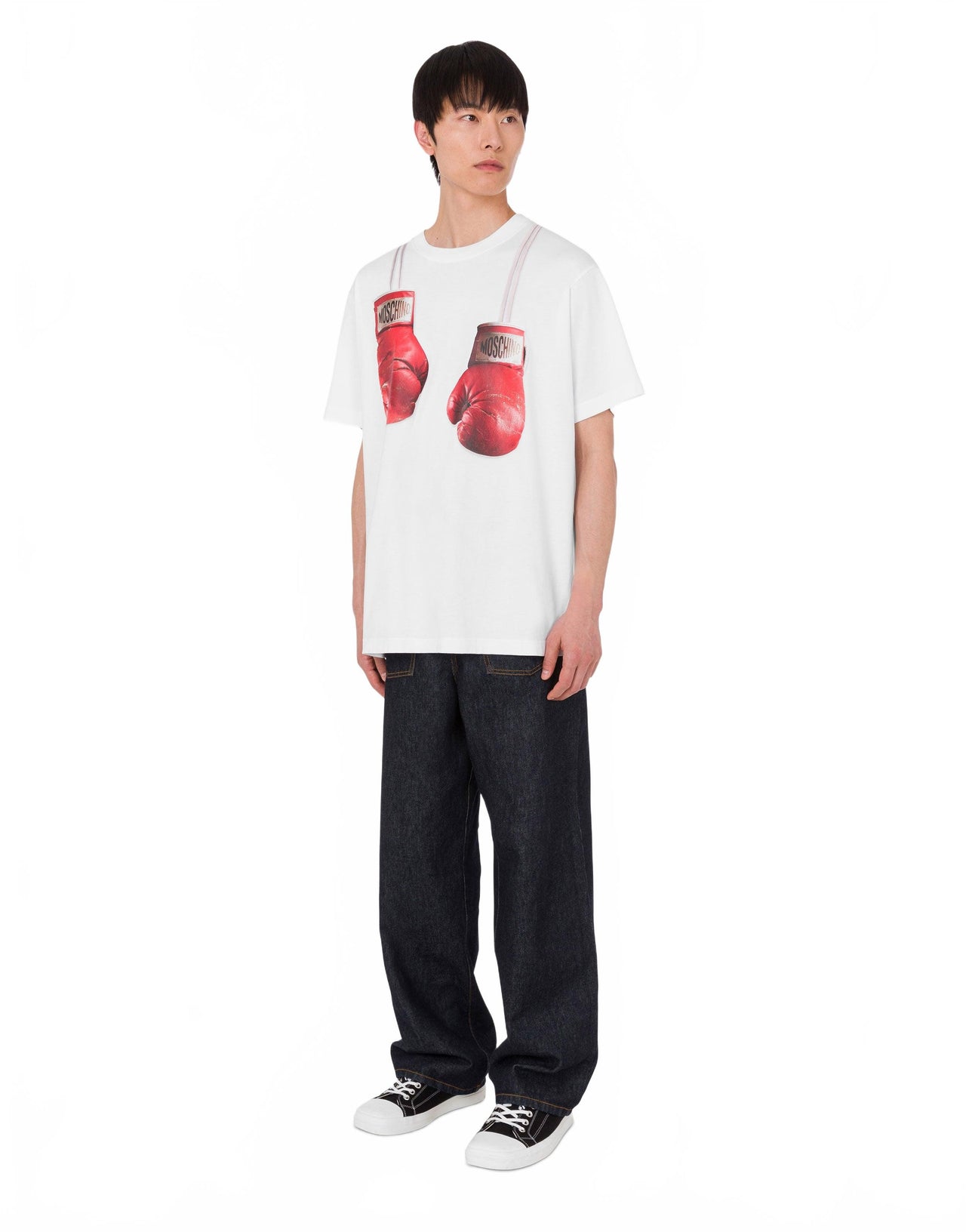 T-shirt En Jersey De Coton Biologique Gants De Boxe - Moschino - Blanc