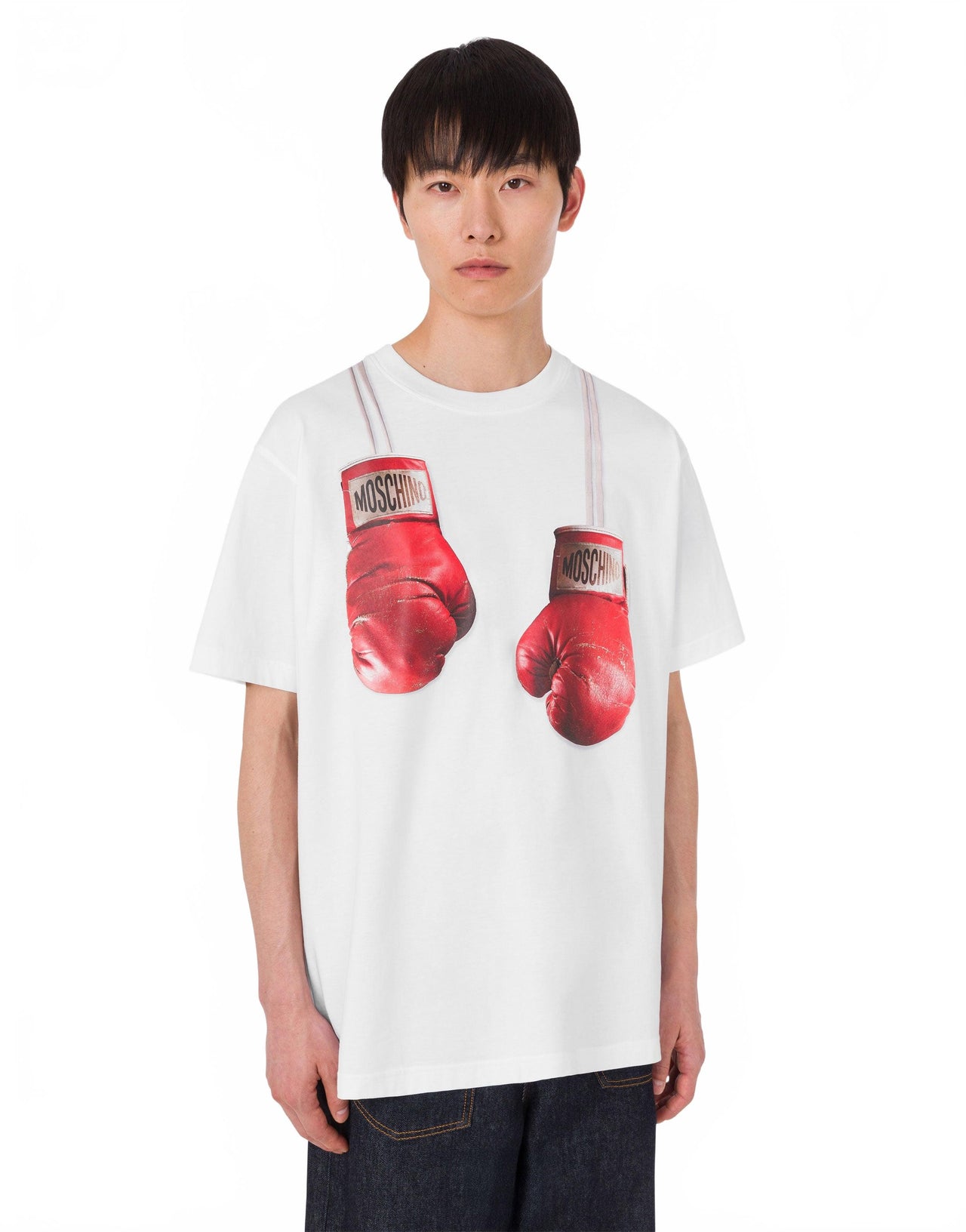 T-shirt En Jersey De Coton Biologique Gants De Boxe - Moschino - Blanc